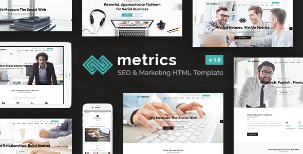 Metrics Business - SEO, marketing numérique, modèle HTML de médias sociaux