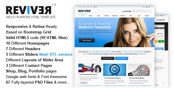 ReviveR — многоцелевой HTML-шаблон премиум-класса