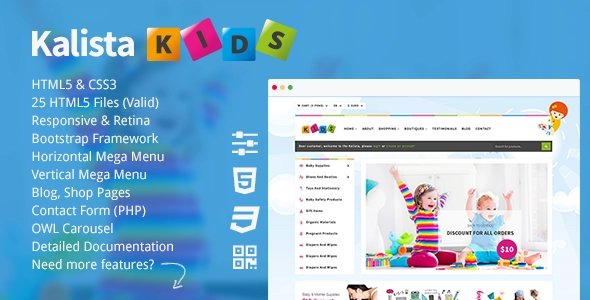 Kalista - Modello di sito reattivo per negozio di giocattoli e bambini