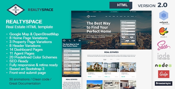 Realtyspace v2.1.2 - Real Estate HTML5 Template + Dashboard Included