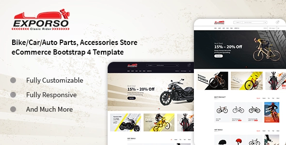 Exporso - Велосипедные запчасти и аксессуары HTML-шаблон