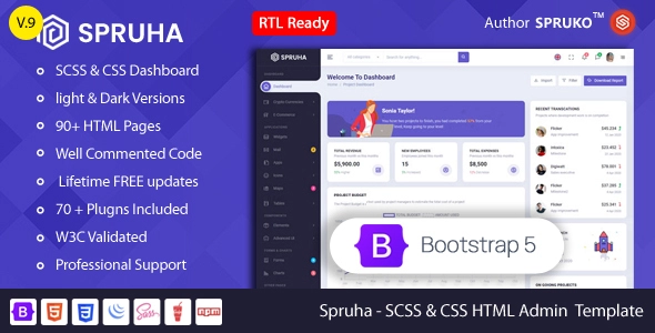 Spruha - Modèle d'administration et de tableau de bord HTML Bootstrap 5