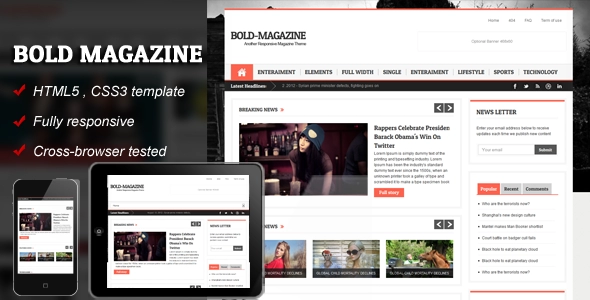 Bold Magazine - HTML5 Duyarlı Şablon