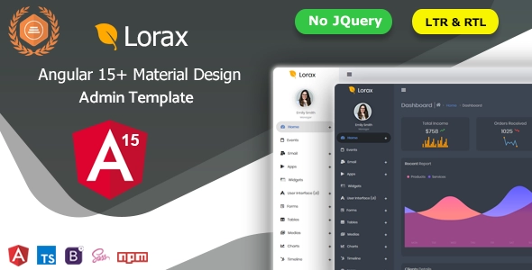 Lorax - Angular 15+ マテリアル デザイン管理テンプレート