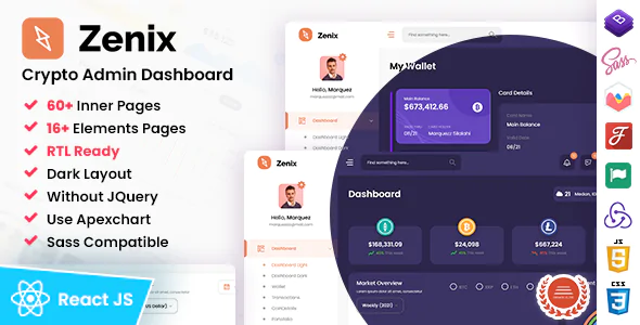 Zenix - Tableau de bord d'administration React Redux Crypto
