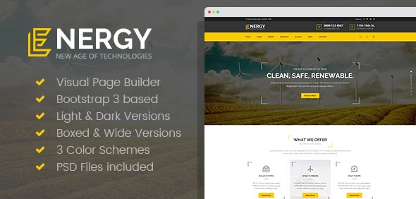 Energon - 带有生成器的可再生能源和生态友好技术 HTML 模板
