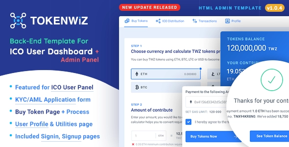 TokenWiz - Tableau de bord utilisateur ICO et modèle d'administration ICO